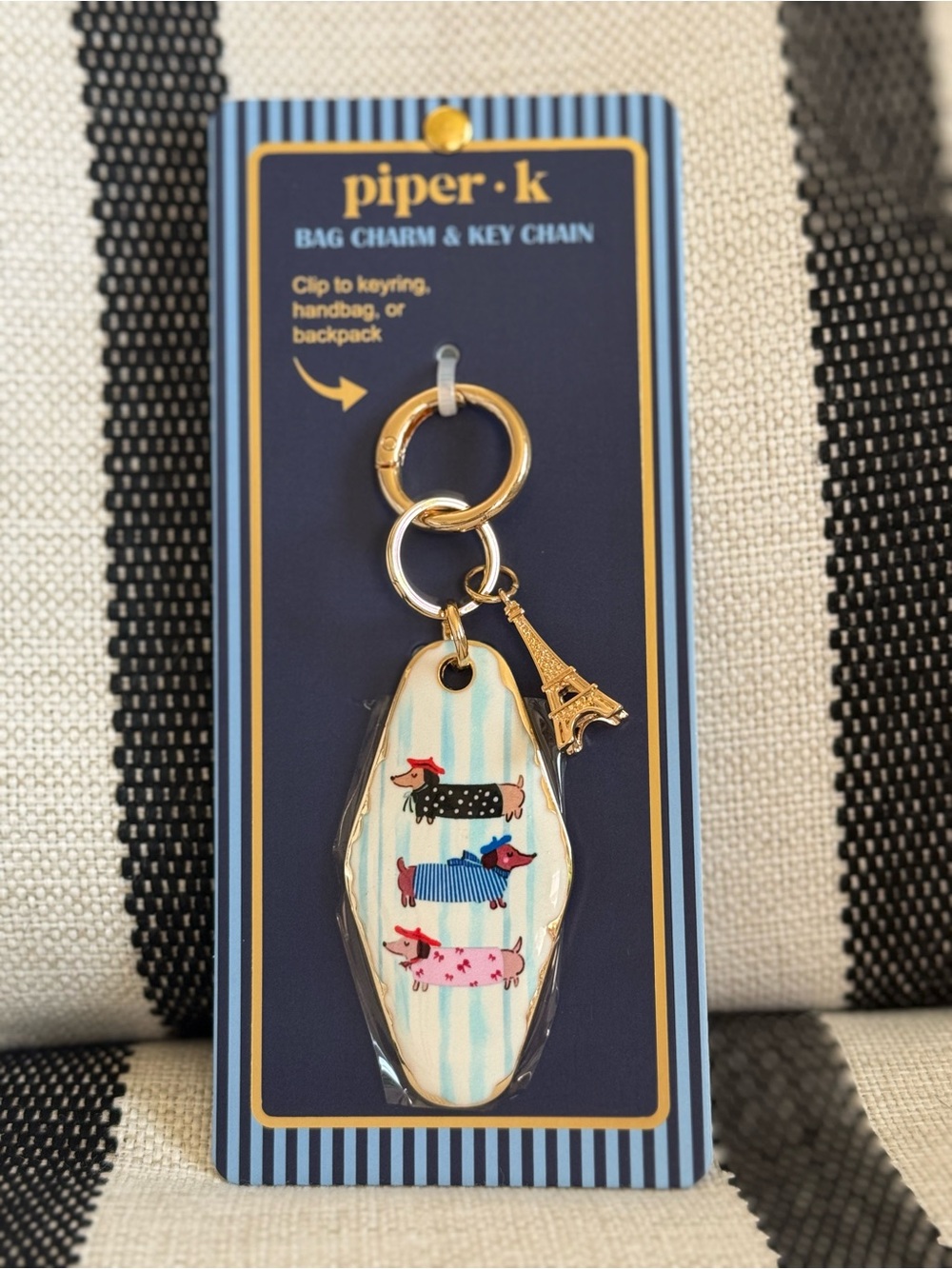 Piper K Dachshund "Doxie" Bag Charm w/ Eiffel Tower Accent Keychain NWT
